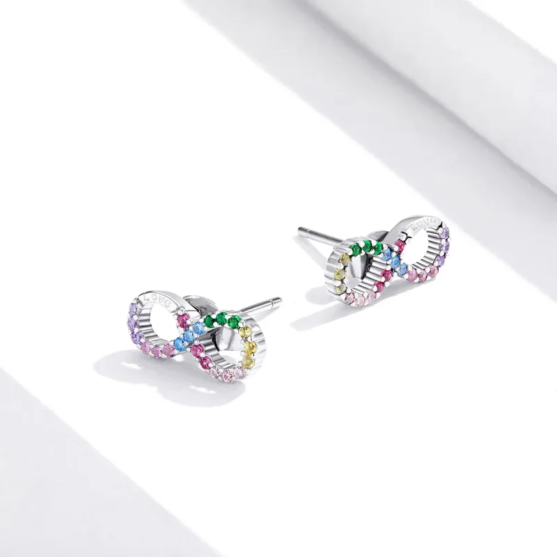 (image for) Pandora Style Silver Stud Earrings, Colorful Symbol of Infinity - SCE893 - View 4