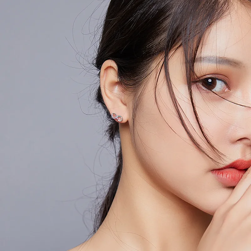 (image for) Pandora Style Silver Stud Earrings, Colorful Symbol of Infinity - SCE893 - View 6