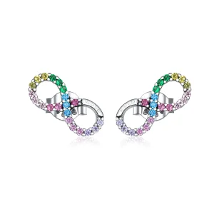 (image for) Pandora Style Silver Stud Earrings, Colorful Symbol of Infinity - SCE893