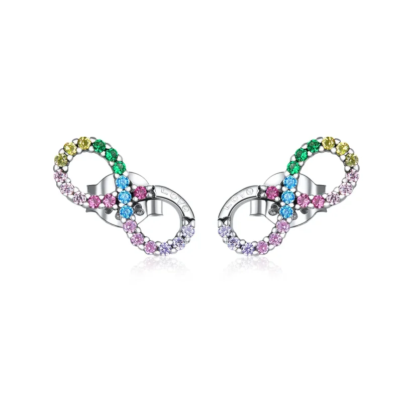(image for) Pandora Style Silver Stud Earrings, Colorful Symbol of Infinity - SCE893 - Product Image