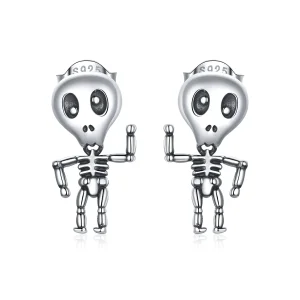 (image for) Pandora Style Silver Stud Earrings, Cool Skeleton - SCE1110
