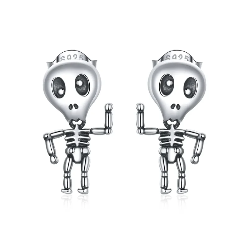 (image for) Pandora Style Silver Stud Earrings, Cool Skeleton - SCE1110 - Product Image