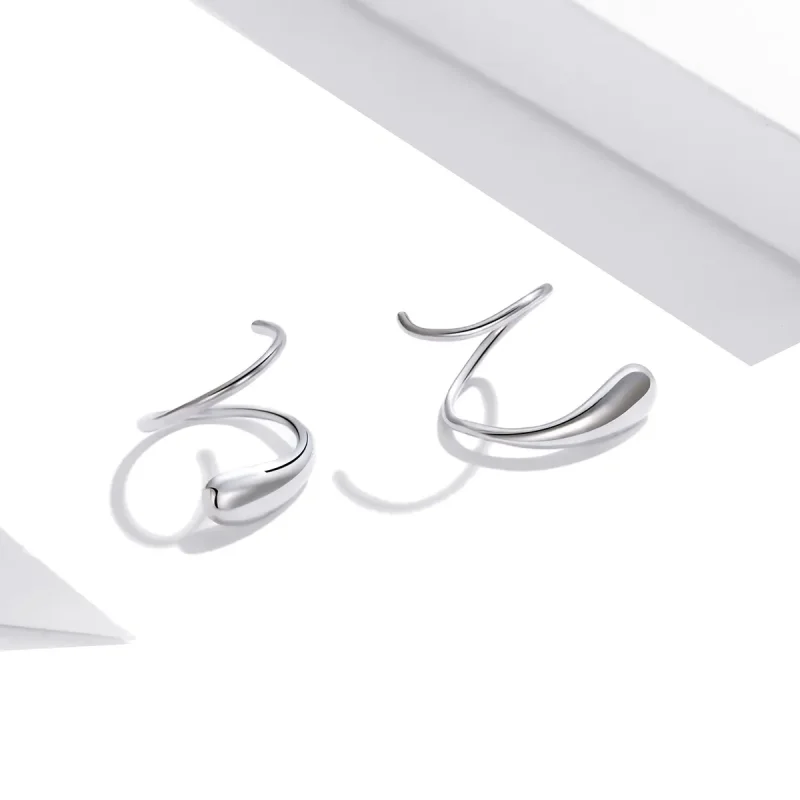 (image for) Pandora Style Silver Stud Earrings, Creative Water Droplets - SCE1130 - View 2