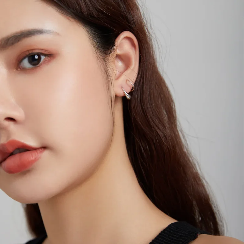 (image for) Pandora Style Silver Stud Earrings, Creative Water Droplets - SCE1130 - View 6