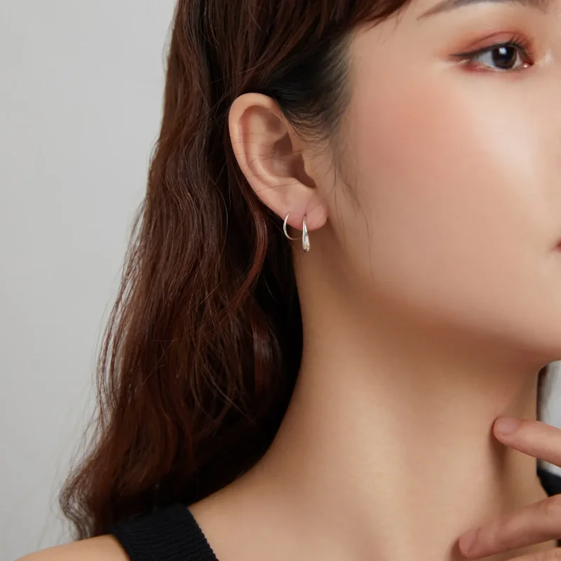 (image for) Pandora Style Silver Stud Earrings, Creative Water Droplets - SCE1130 - View 7