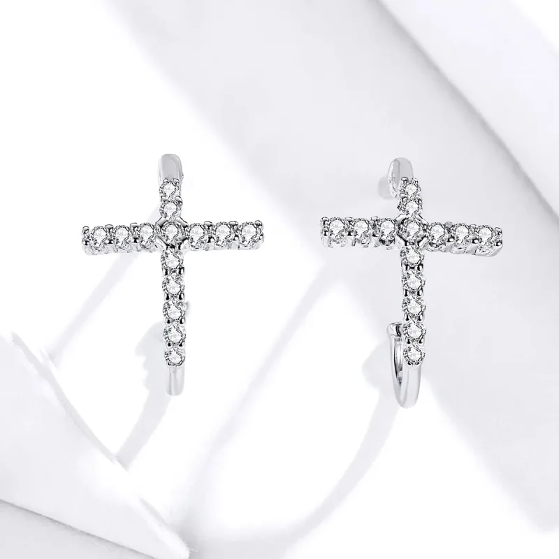 (image for) Pandora Style Silver Stud Earrings, Crossing - SCE755 - View 3