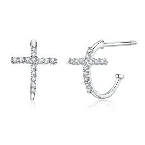 (image for) Pandora Style Silver Stud Earrings, Crossing - SCE755