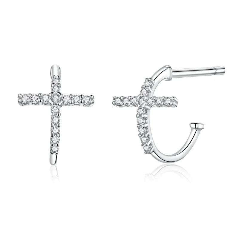 (image for) Pandora Style Silver Stud Earrings, Crossing - SCE755 - Product Image