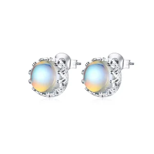(image for) Pandora Style Silver Stud Earrings, Crown Moonstone - SCE877