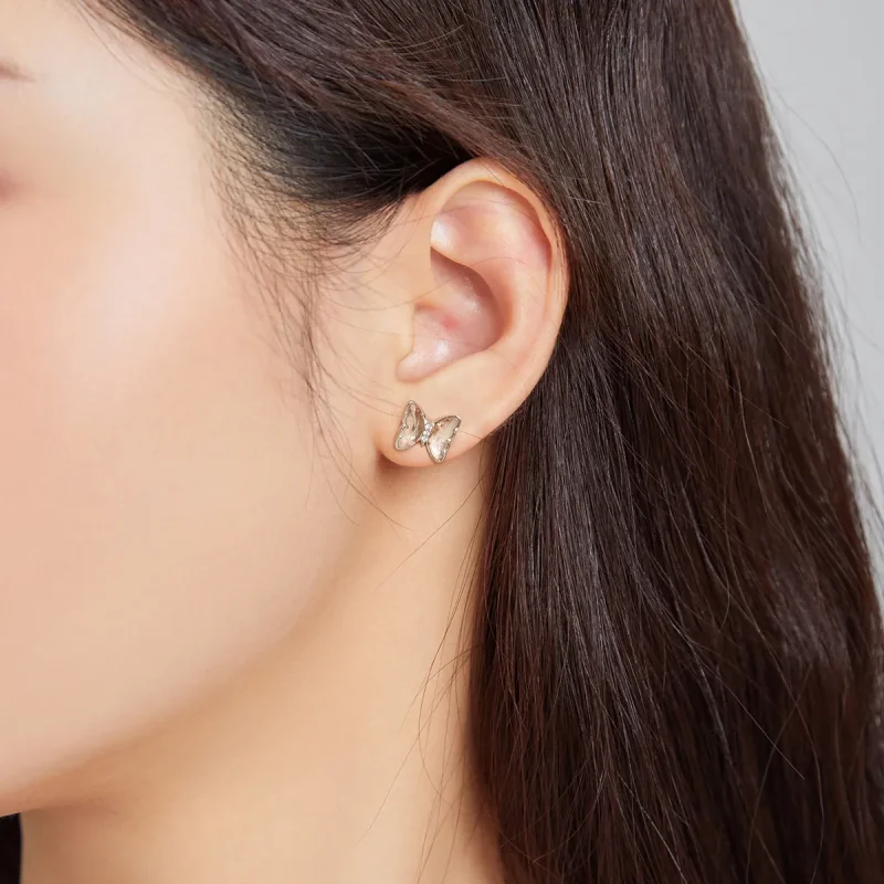 (image for) Pandora Style Silver Stud Earrings, Crystal Butterfly - SCE1013 - View 5