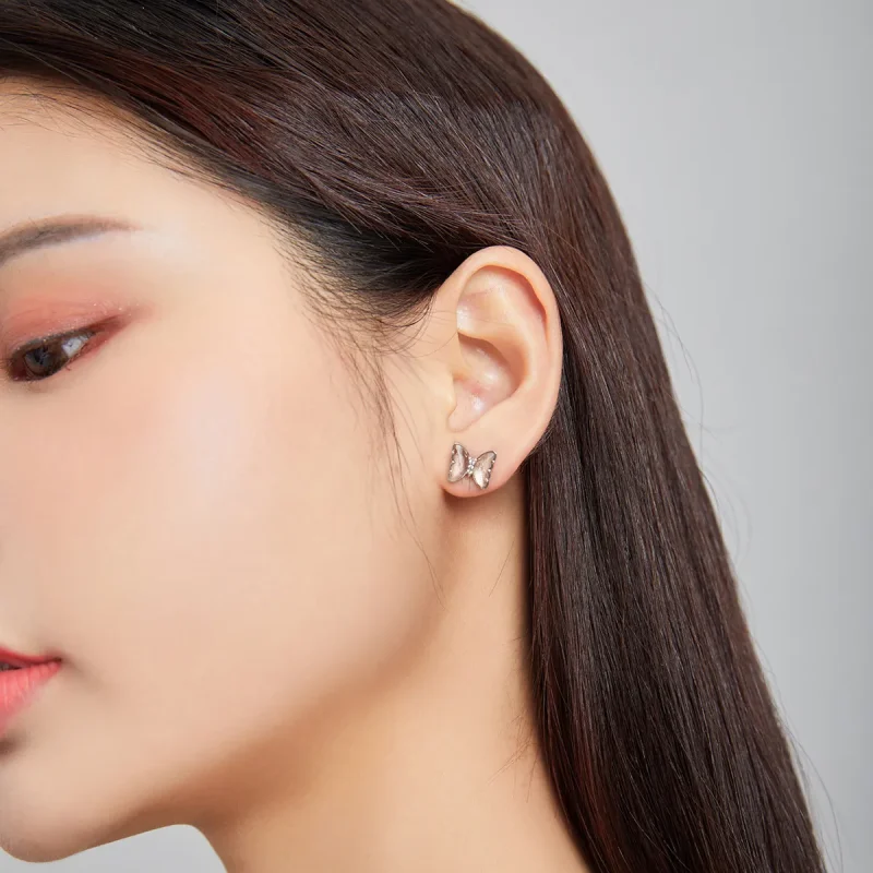 (image for) Pandora Style Silver Stud Earrings, Crystal Butterfly - SCE1013 - View 7