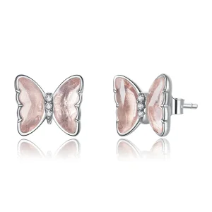 (image for) Pandora Style Silver Stud Earrings, Crystal Butterfly - SCE1013