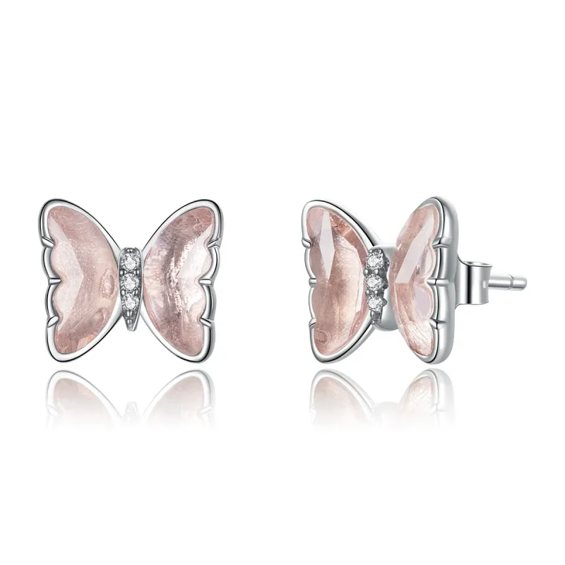 (image for) Pandora Style Silver Stud Earrings, Crystal Butterfly - SCE1013 - Product Image