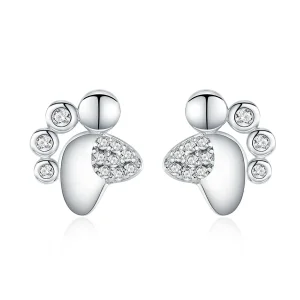(image for) Pandora Style Silver Stud Earrings, Cute Anti-Allergy Kitten Footprints - BSE033