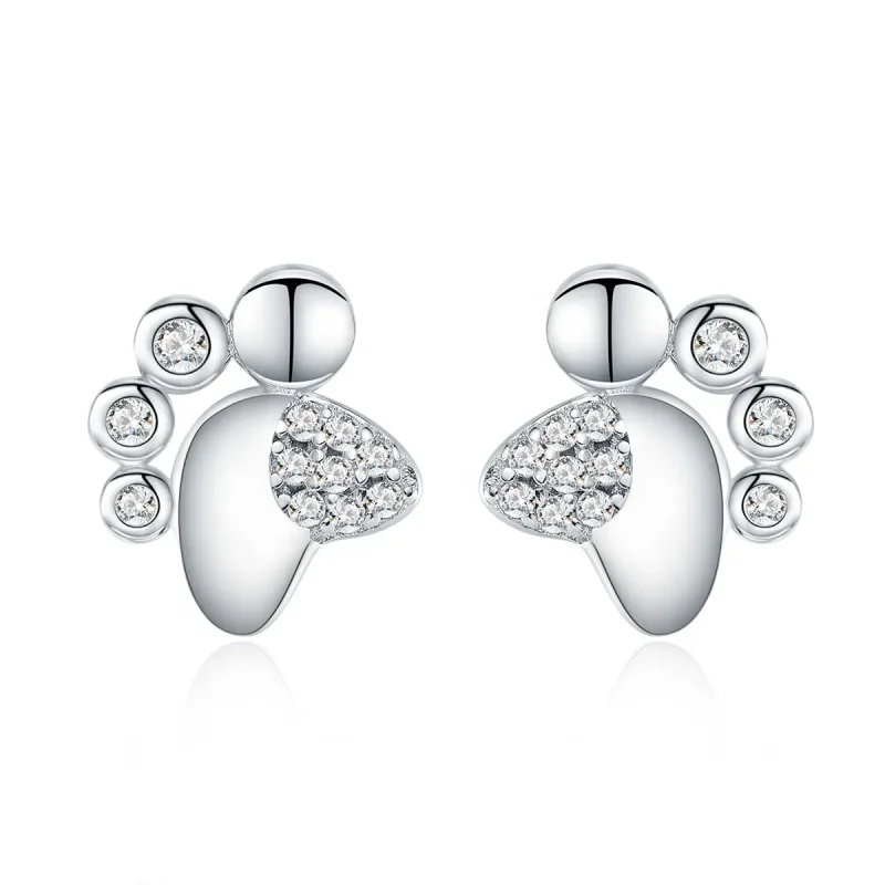 (image for) Pandora Style Silver Stud Earrings, Cute Anti-Allergy Kitten Footprints - BSE033 - Product Image