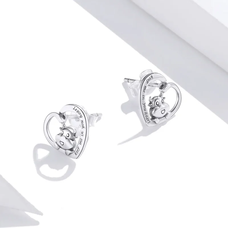 (image for) Pandora Style Silver Stud Earrings, Cute Cow - SCE984 - View 4