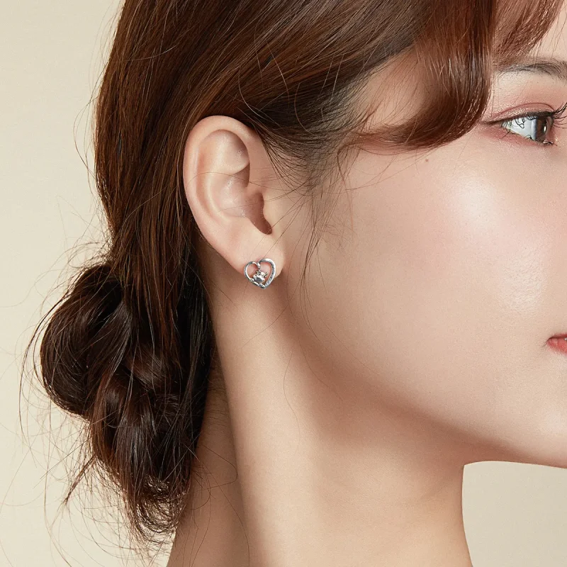 (image for) Pandora Style Silver Stud Earrings, Cute Cow - SCE984 - View 5