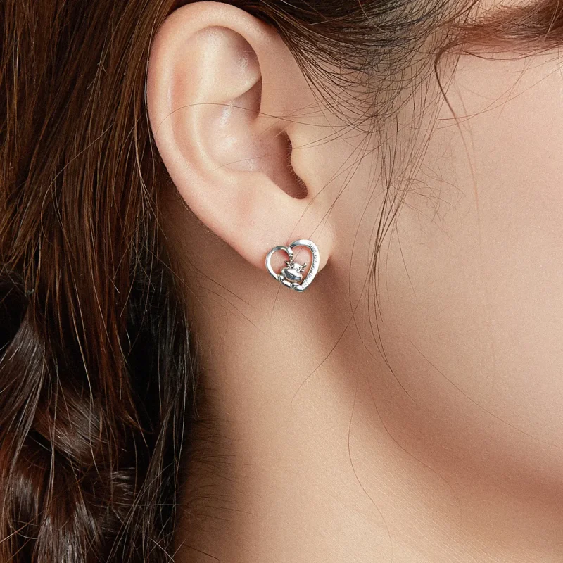 (image for) Pandora Style Silver Stud Earrings, Cute Cow - SCE984 - View 6