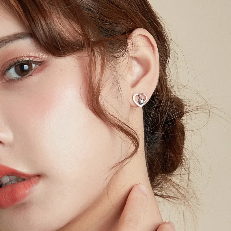 (image for) Pandora Style Silver Stud Earrings, Cute Cow - SCE984 - View 7