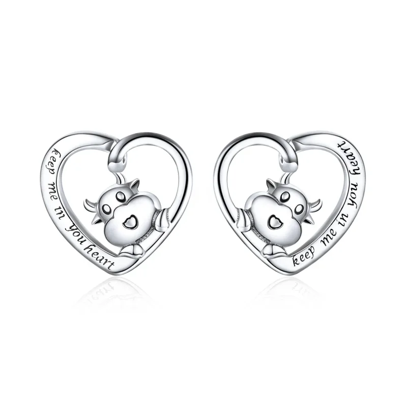 (image for) Pandora Style Silver Stud Earrings, Cute Cow - SCE984 - Product Image
