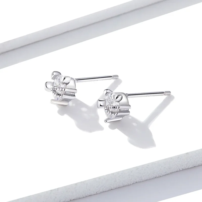 (image for) Pandora Style Silver Stud Earrings, Cute Kitten - BSE205 - View 2