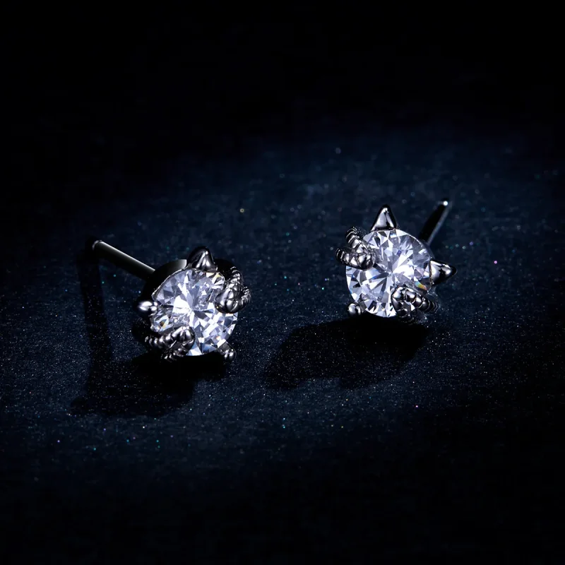 (image for) Pandora Style Silver Stud Earrings, Cute Kitten - BSE205 - View 8