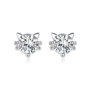 (image for) Pandora Style Silver Stud Earrings, Cute Kitten - BSE205