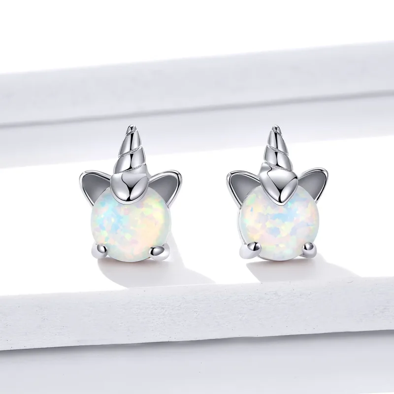 (image for) Pandora Style Silver Stud Earrings, Cute Unicorn - SCE737 - View 3