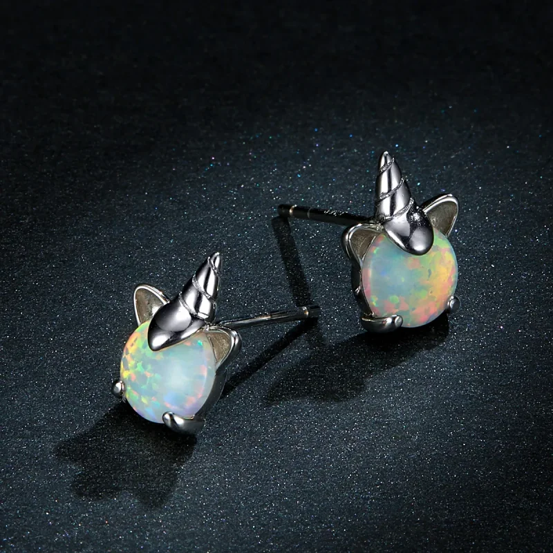 (image for) Pandora Style Silver Stud Earrings, Cute Unicorn - SCE737 - View 5
