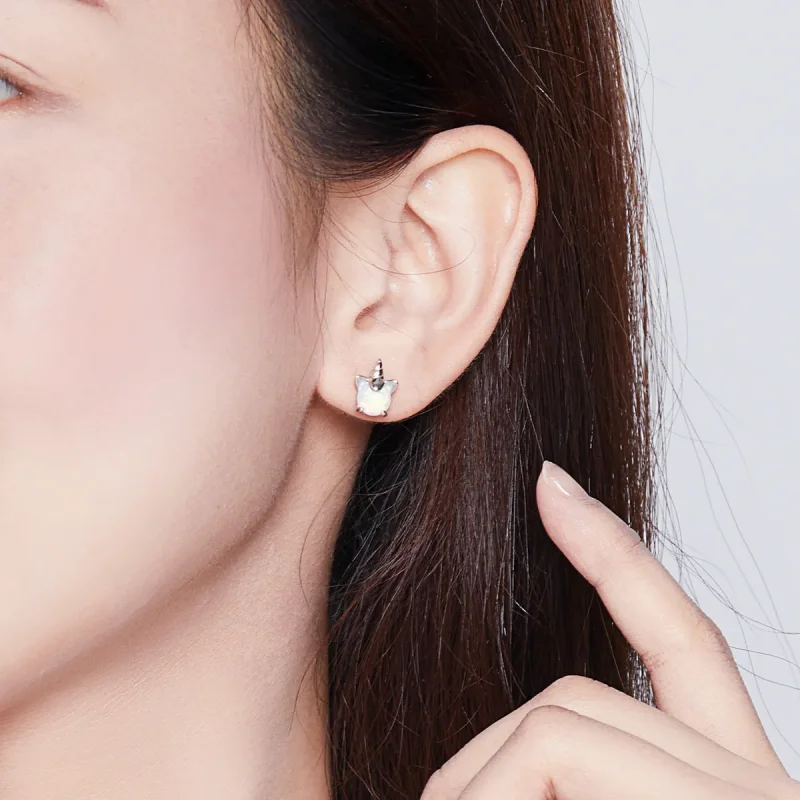 (image for) Pandora Style Silver Stud Earrings, Cute Unicorn - SCE737 - View 8