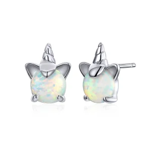 (image for) Pandora Style Silver Stud Earrings, Cute Unicorn - SCE737