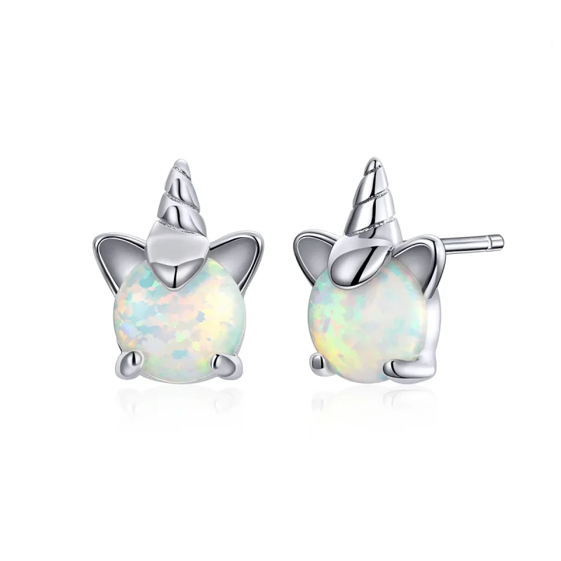 (image for) Pandora Style Silver Stud Earrings, Cute Unicorn - SCE737 - Product Image