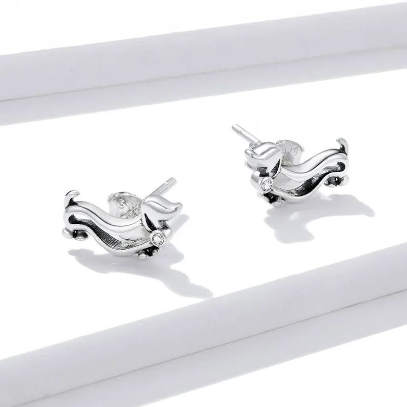 (image for) Pandora Style Silver Stud Earrings, Dachshund - SCE952 - View 2