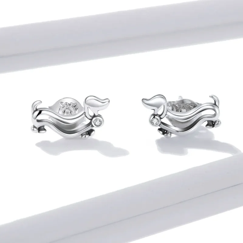 (image for) Pandora Style Silver Stud Earrings, Dachshund - SCE952 - View 3