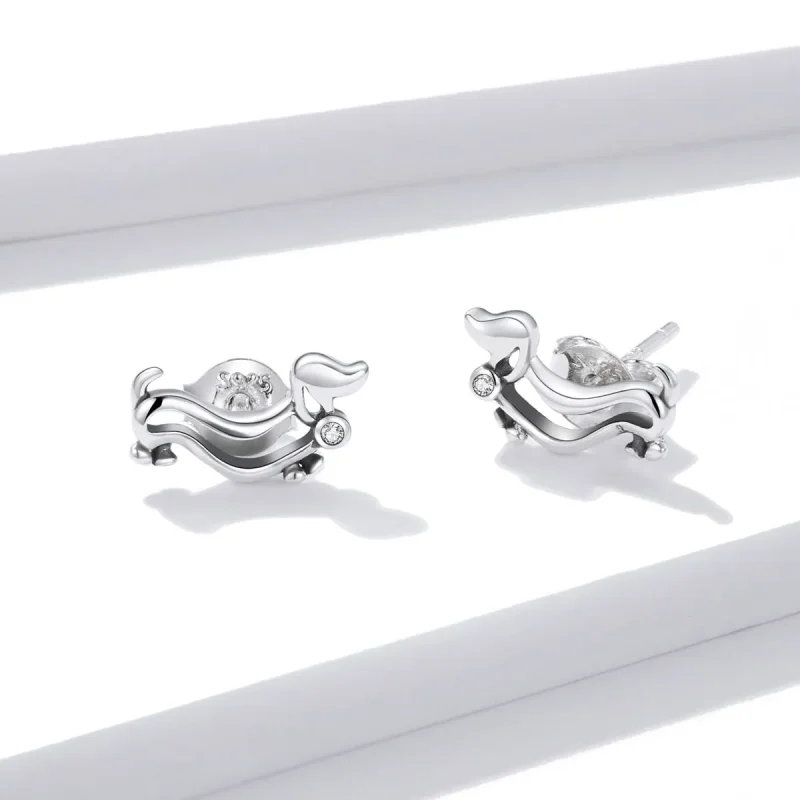 (image for) Pandora Style Silver Stud Earrings, Dachshund - SCE952 - View 4
