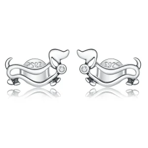 (image for) Pandora Style Silver Stud Earrings, Dachshund - SCE952