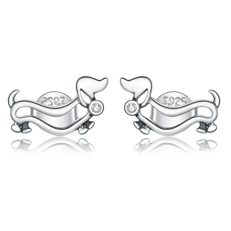 (image for) Pandora Style Silver Stud Earrings, Dachshund - SCE952 - Product Image