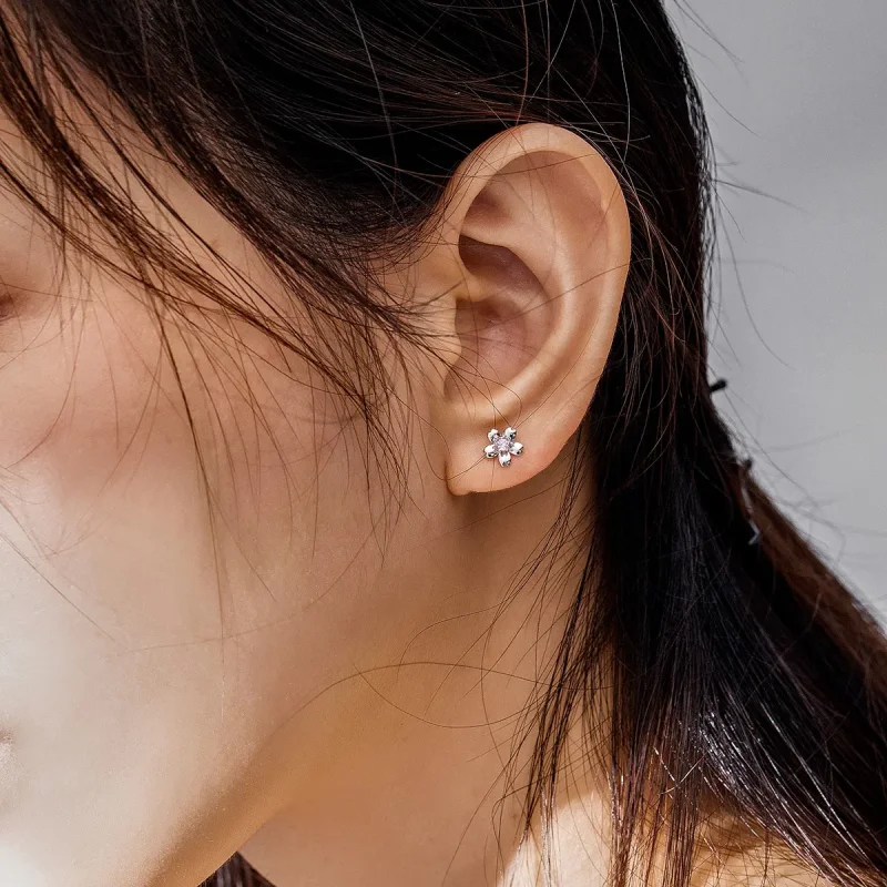 (image for) Pandora Style Silver Stud Earrings, Daisy Flower Stud - SCE784 - View 5