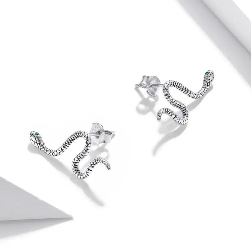 (image for) Pandora Style Silver Stud Earrings, Dance of The Snake - SCE1111 - View 2