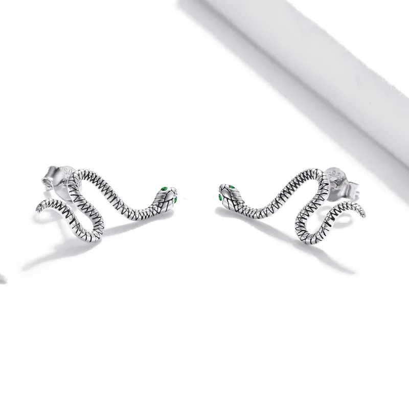 (image for) Pandora Style Silver Stud Earrings, Dance of The Snake - SCE1111 - View 3