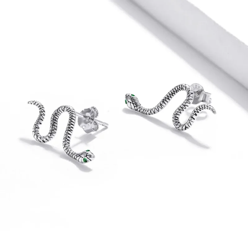 (image for) Pandora Style Silver Stud Earrings, Dance of The Snake - SCE1111 - View 4