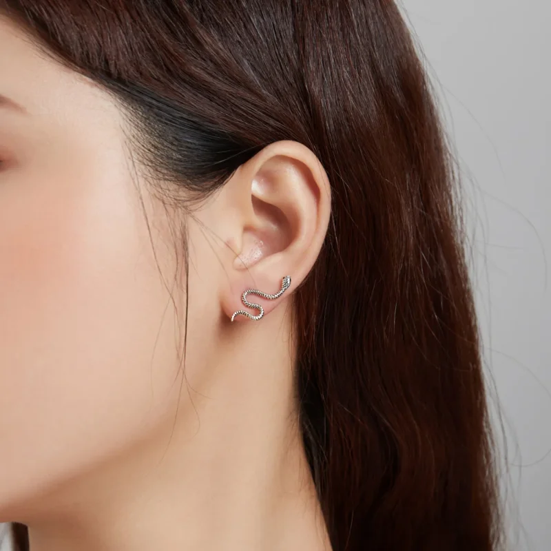 (image for) Pandora Style Silver Stud Earrings, Dance of The Snake - SCE1111 - View 5