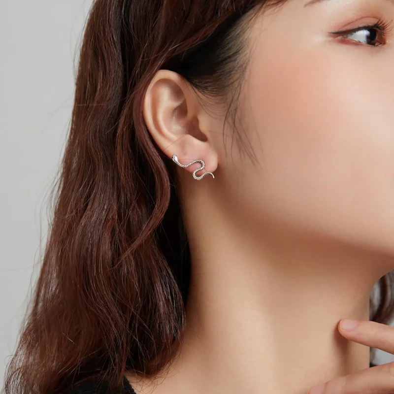 (image for) Pandora Style Silver Stud Earrings, Dance of The Snake - SCE1111 - View 7