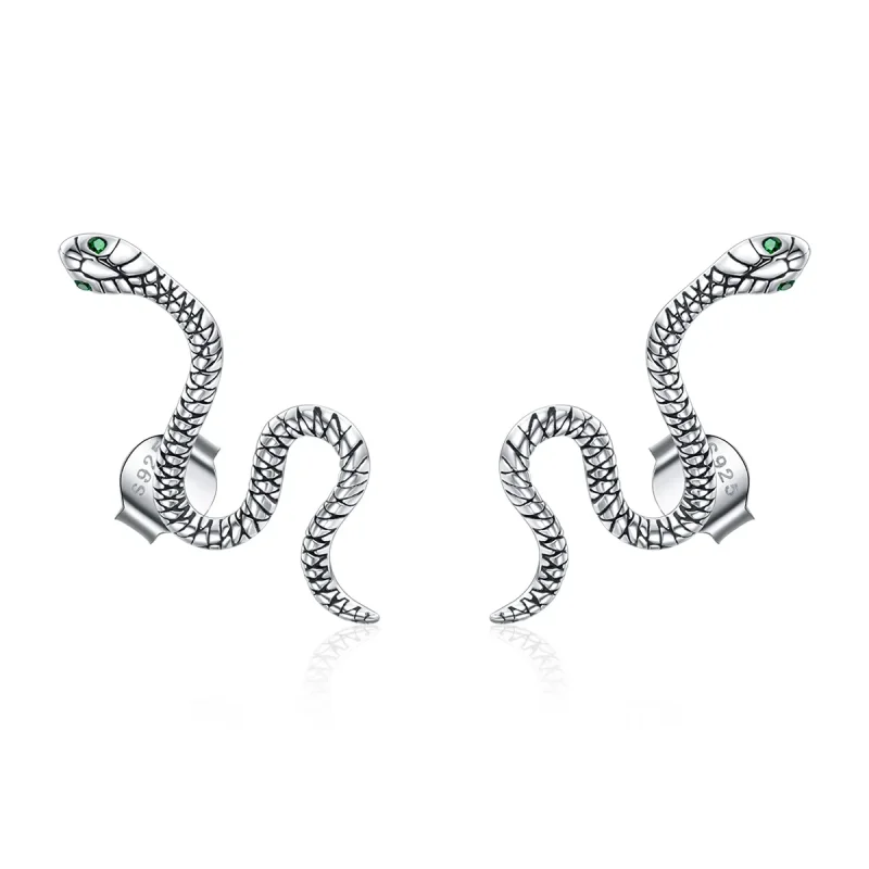 (image for) Pandora Style Silver Stud Earrings, Dance of The Snake - SCE1111 - Product Image