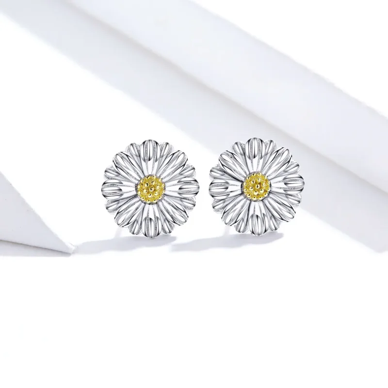(image for) Pandora Style Silver Stud Earrings, Dazzling Daisy - SCE774 - View 3