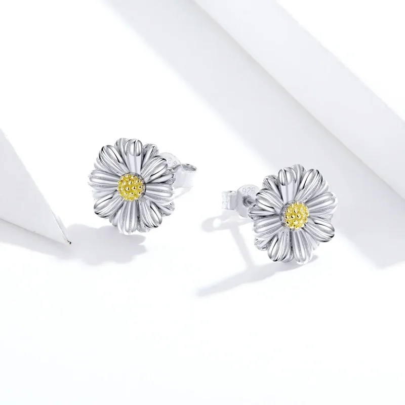 (image for) Pandora Style Silver Stud Earrings, Dazzling Daisy - SCE774 - View 4