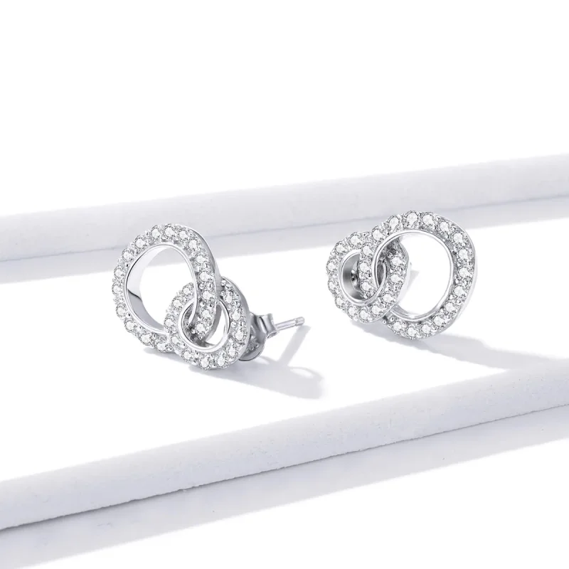 (image for) Pandora Style Silver Stud Earrings, Dazzling Double Rings - BSE388 - View 3