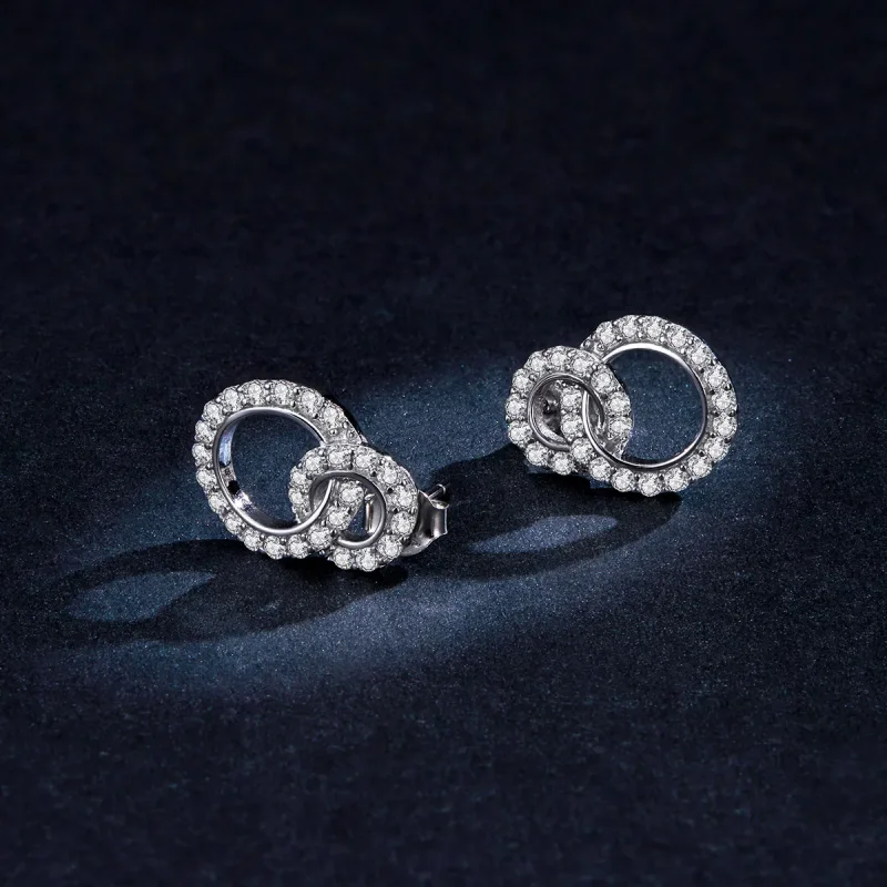 (image for) Pandora Style Silver Stud Earrings, Dazzling Double Rings - BSE388 - View 5