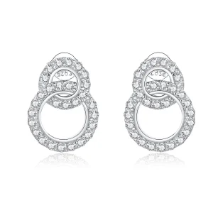 (image for) Pandora Style Silver Stud Earrings, Dazzling Double Rings - BSE388