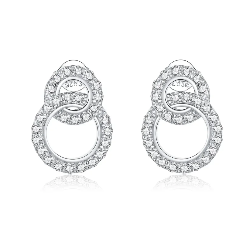 (image for) Pandora Style Silver Stud Earrings, Dazzling Double Rings - BSE388 - Product Image
